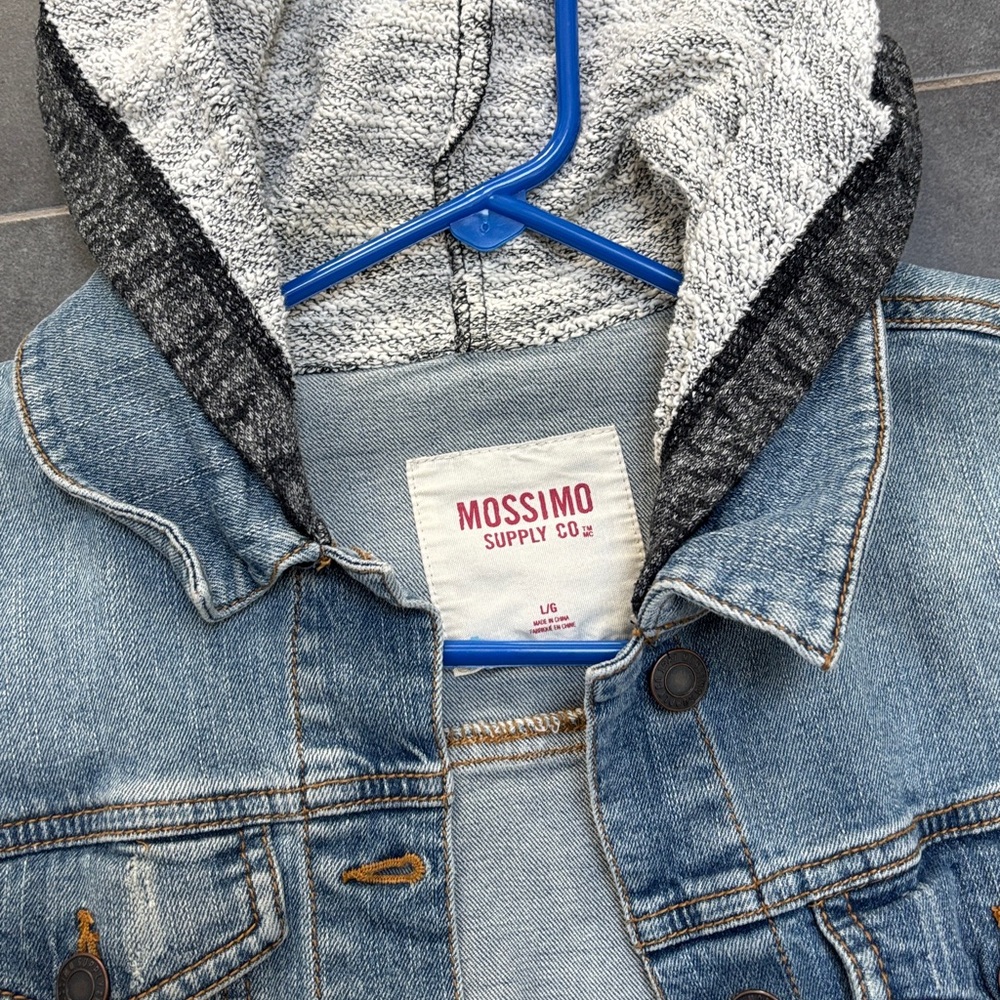 Mossimo Supply Co. Light Blue Denim Jacket with Charcoal Knit Sleeves - Picture 2 of 4